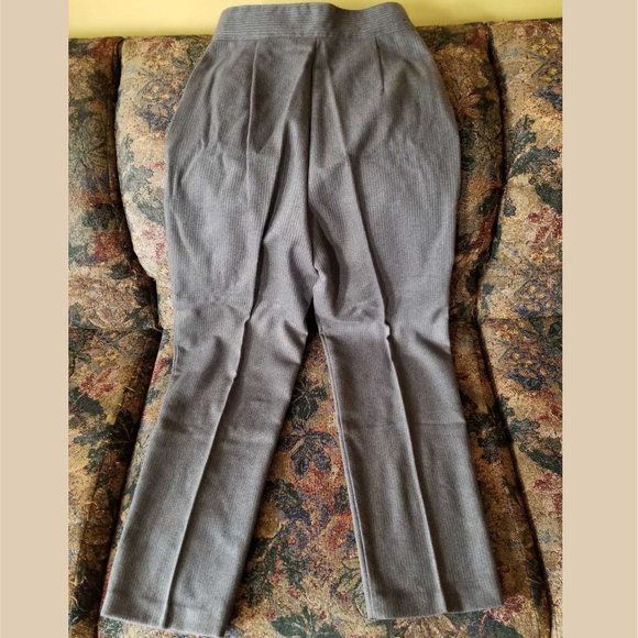 Vintage 90s, gray, flecked green/gray & brown stripes, pleated dress pants, M - Picture 2 of 7